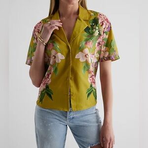 Express collared satin floral shirt, Large